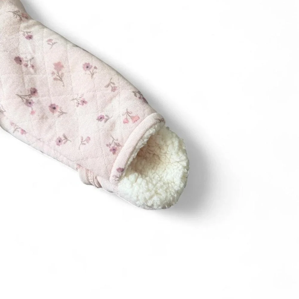 Carter's pink floral snowsuit with hood and fleece lining. Size: newborn 0 m